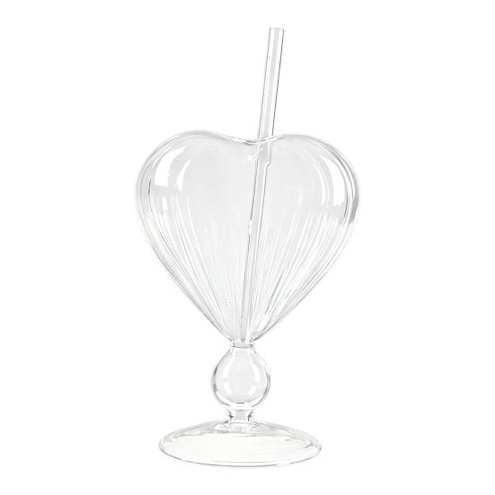 Creative Heart-shaped Goblet with Straw, Personalized Glass Wine Juice Cup, Love Heart Stemware for Champagne Martini, Wedding Gift