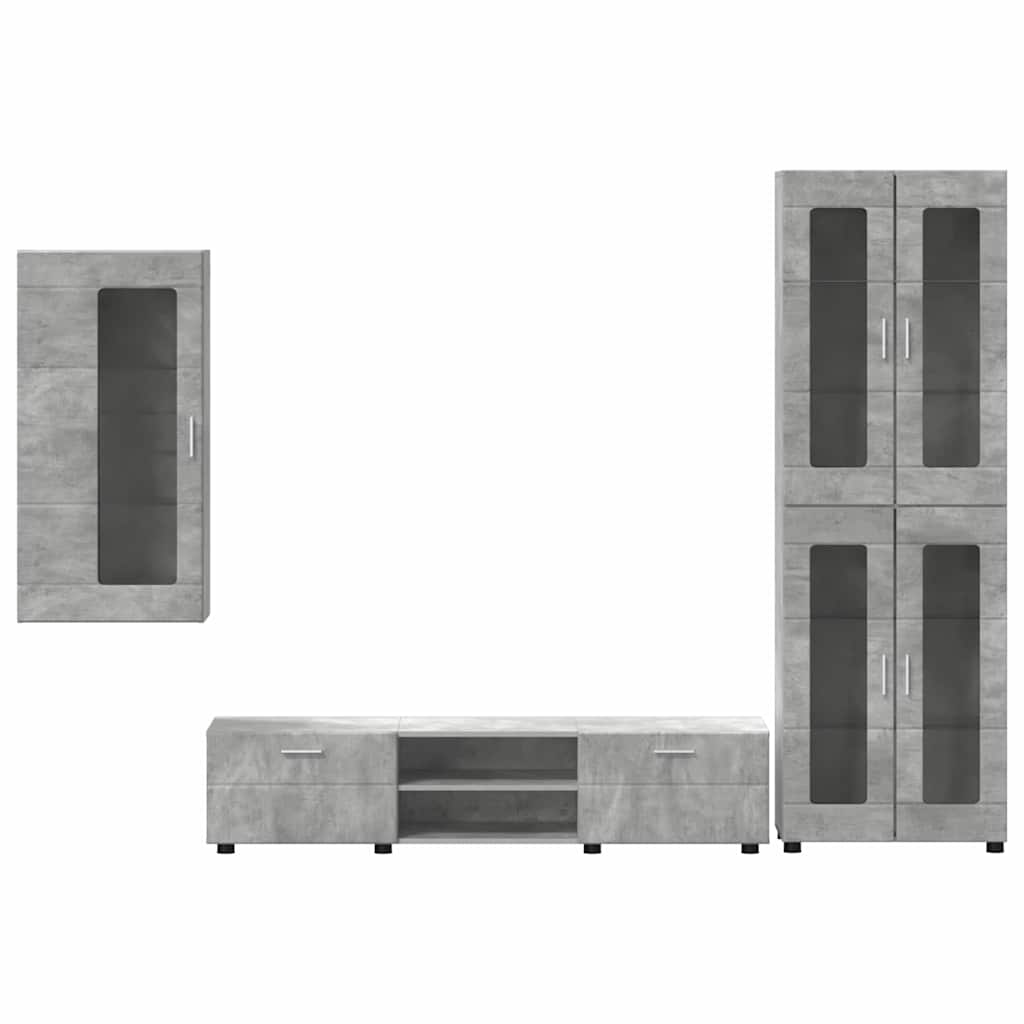 FLORIN 3 Piece TV Cabinet Set with Shelf Concrete Grey Particleboard