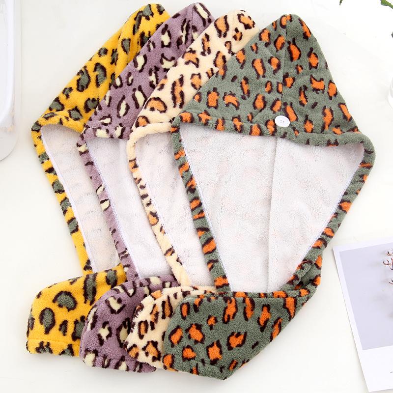 Leopard Print Water-absorbent Thickened Women's Hair Drying Cap Dry Hair Towel Turban