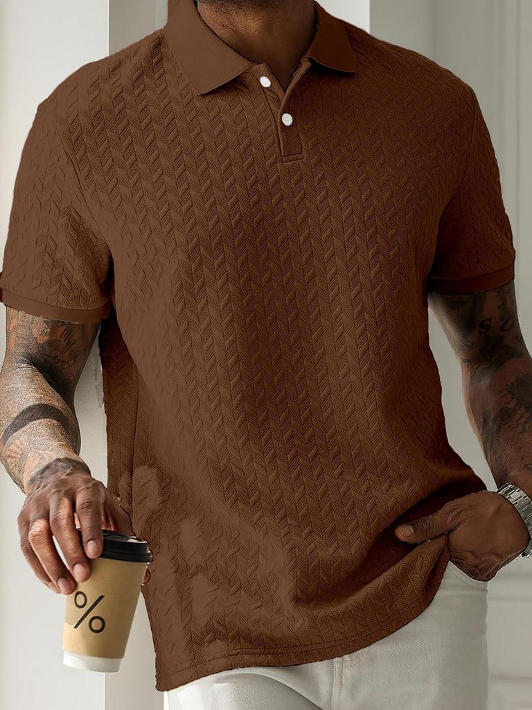 Летняя мужская однотонная рубашка-поло 2025 - Короткий рукав, Деловой стиль, Ткань из химических волокон