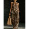1116 set European and American women's clothing printed neck V-neck sleeveless casual pants set
