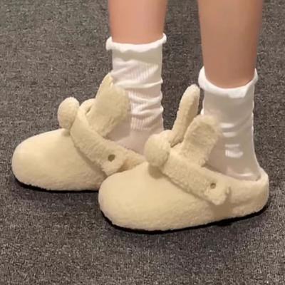 Милые объемные кроличьи ушки пушистые туфли женская обувь универсальная мода осень-зима, шлепанцы на толстой подошве с плюшем