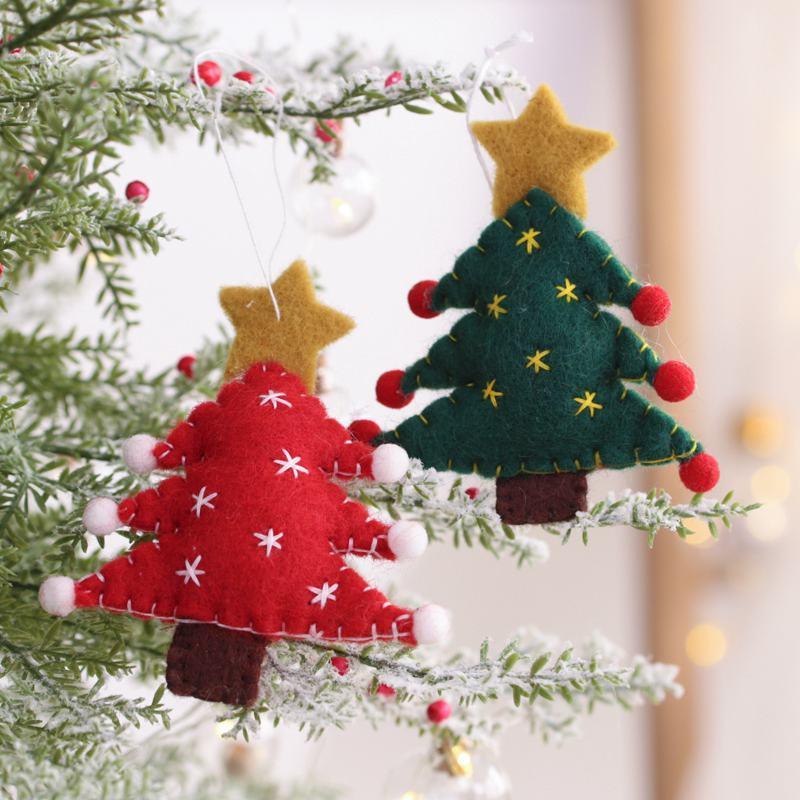 1Pc Soft Felt Christmas Tree Pendant Decorative Ornaments With Lovely Star Top Design For Home Holiday Xmas Decoration