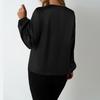 Women's  Long Sleeve Shirt Loose Satin Top Embossed Lace R-neck Silk Lined Top