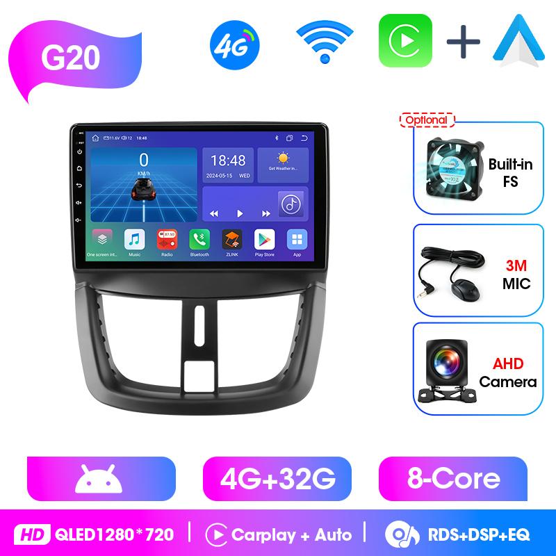 Srnubi 2Din Android 14 Car Stereo Radio For Peugeot 207 2006-2015 CC SW Wireless Carplay Android Auto Mirror Link BT Head Unit