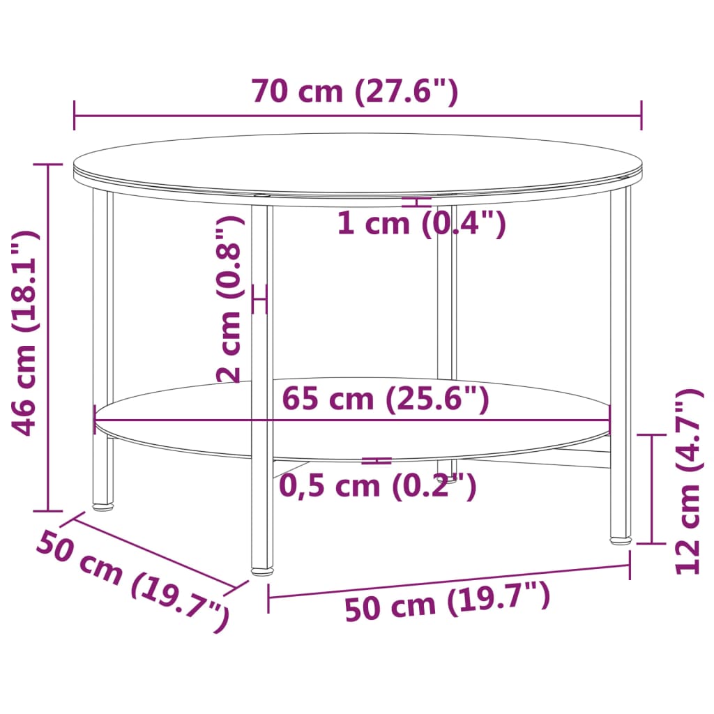 Side Table Black and Transparent 70 cm Tempered Glass