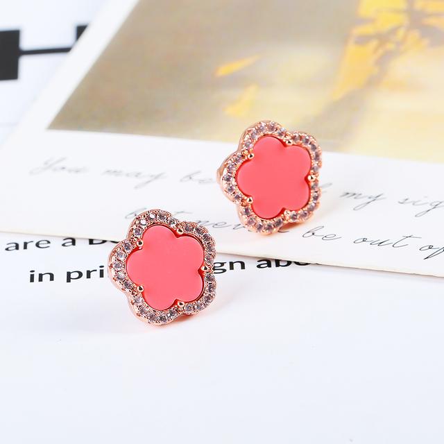 Plant Flowers Geometric Five Leaf Petals Women Luxury Earrings Shiny Clover Bridal Lovely Gift