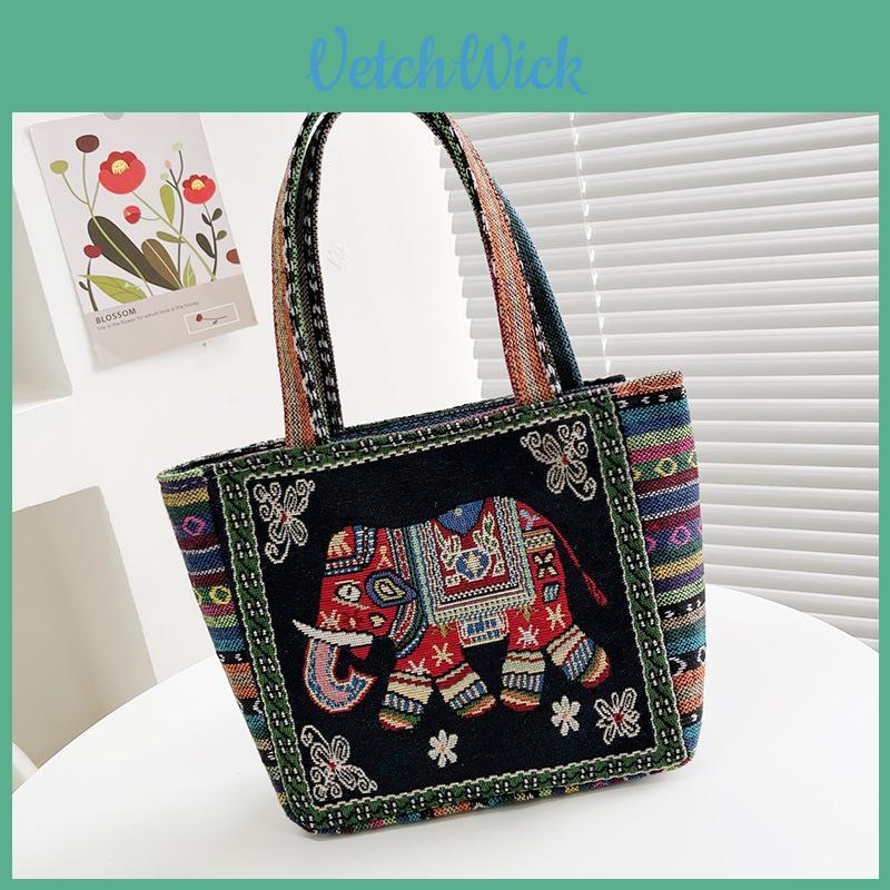 Elephant Cat Rabbit Pattern Nylon Shoulder Bag With Inner Compartment For Casual Outings