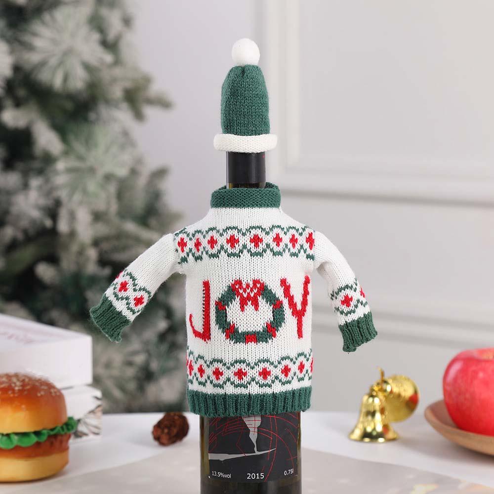 Knitted Clothes with Hats Christmas Wine Bottle Cover Christmas Decorations Portable Champagne Wine Bag Reusable Snowman