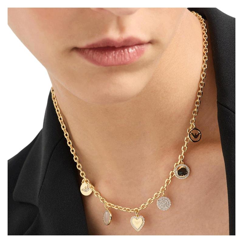Emporio Armani inlaid design heart shape copper alloy necklace women's gold EGS3103710