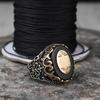 Hecheng European & American Light Luxury Black Zircon Retro Men's Ring