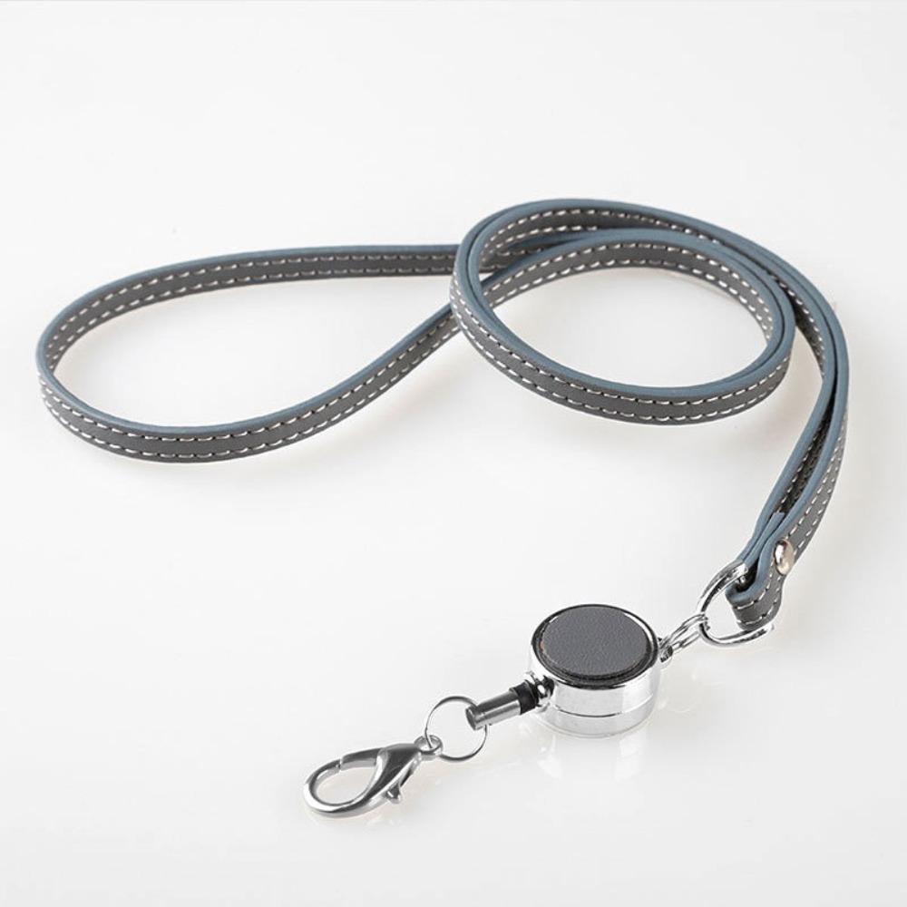 Leather Retractable Neck Strap Bright Colors Neck Hanging Lanyards Telescopic Sling Name Tag Business ID Badge Holder