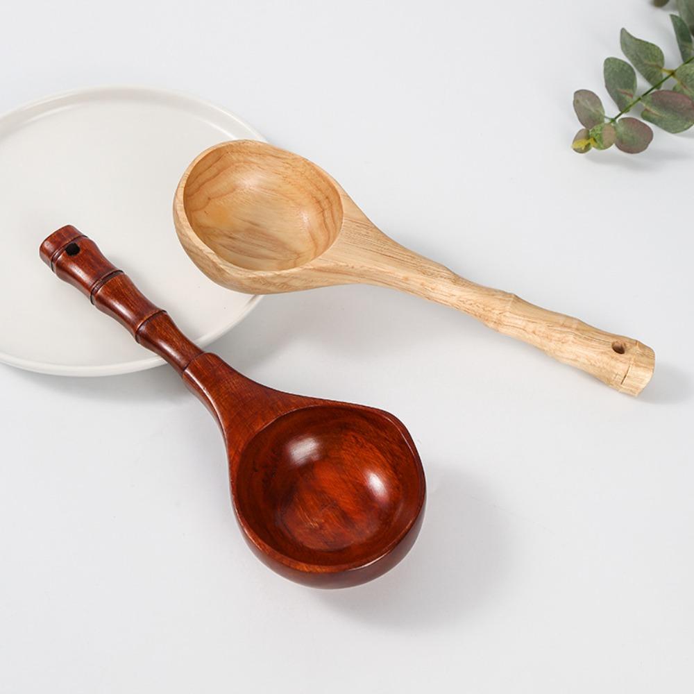 Water Spoon Wooden Large Soup Spoon Porridge Scoop Rice Spoon Solid Wood Bamboo Handle Bath Water Ladle