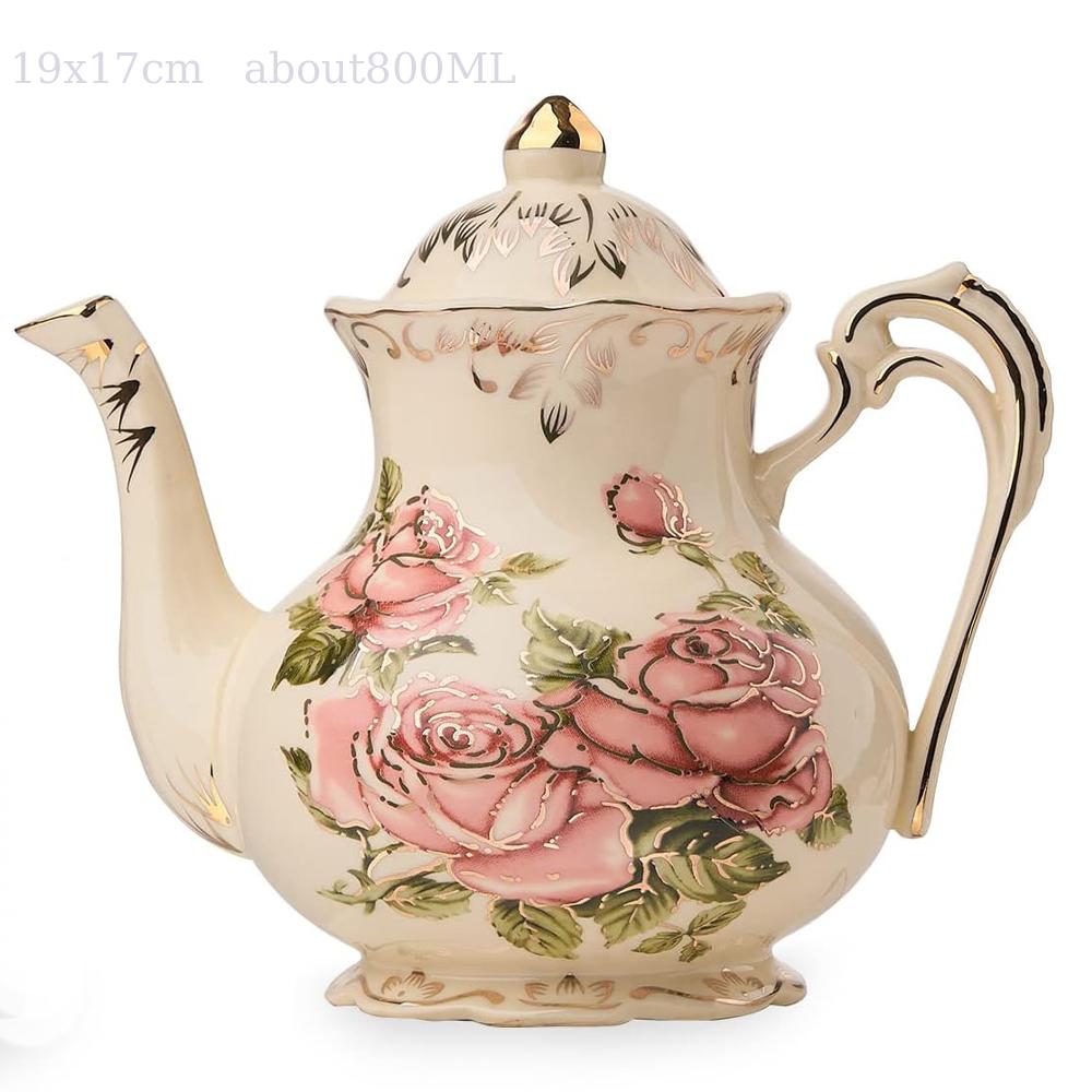Винтажный керамический чайник Rose объемом 800 мл, цветочный чайник с ободком из листового золота для листового чая, элегантный чайник цвета слоновой кости, подарок для любителей чая