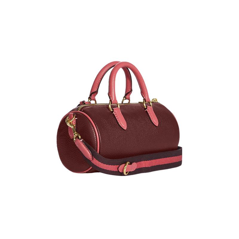 Coach Кружевной топ на молнии сумка-бочонок из коровьей кожи ручная плечевая сумка через плечо маленького размера женская бордовый