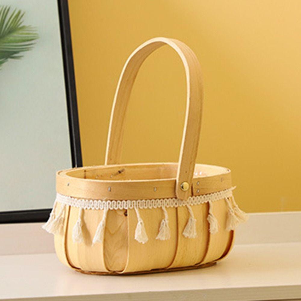 Lace Tassel Flower Arrangement Basket Wood Storage Baskets Creative Braid Flower Baskets Event