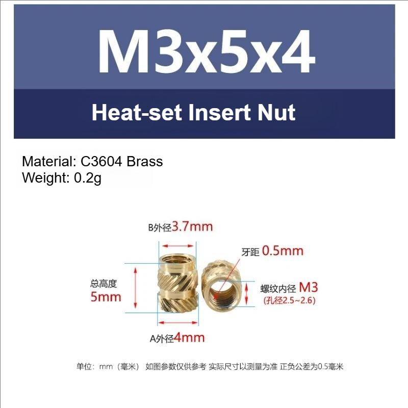 100 шт., резьба M3 с накаткой, латунная резьба, термонабор, термостойкая вставка, гайка для 3D-принтера Voron 2,4 M3x5x4