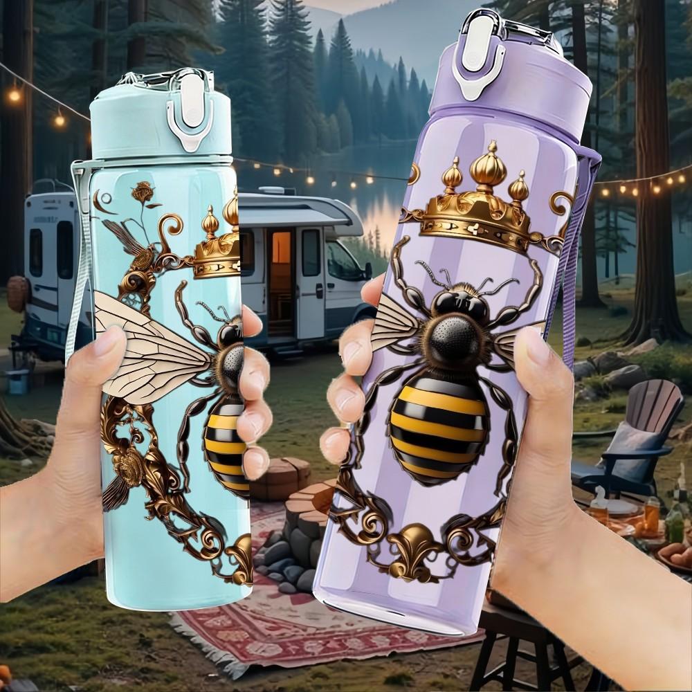 1PC Ornate Frame Bee Royal Art Print 750ml Color Plastic Sports Water Bottle Leakproof Flip Straw Lid Suitable for Sports Office Home Use