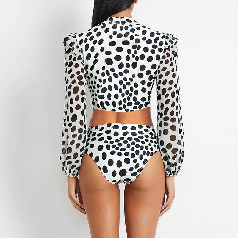 Женский цельный купальник женский ретро купальник с высокой талией и длинными рукавами в горошек