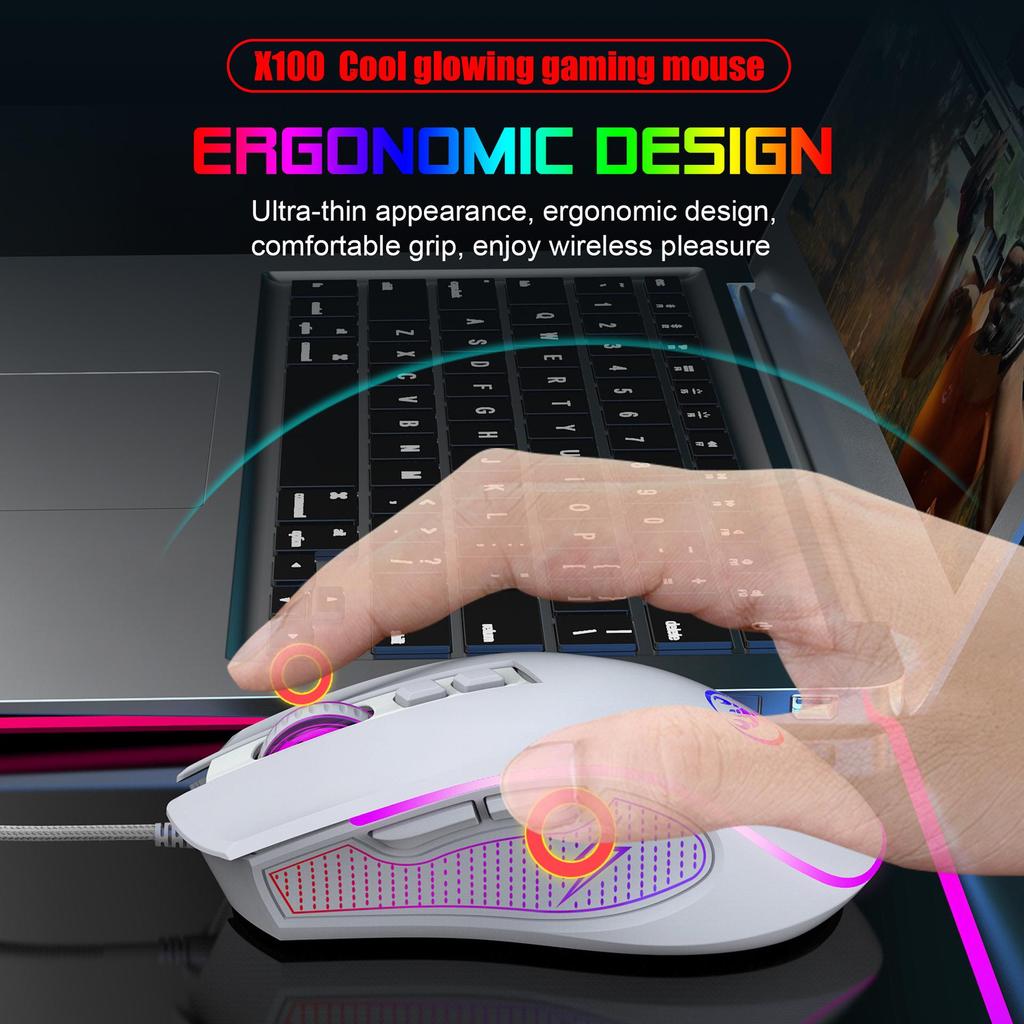 Colorful Luminous Wired Gaming Mouse: X100 Adjustable 3600 DPI