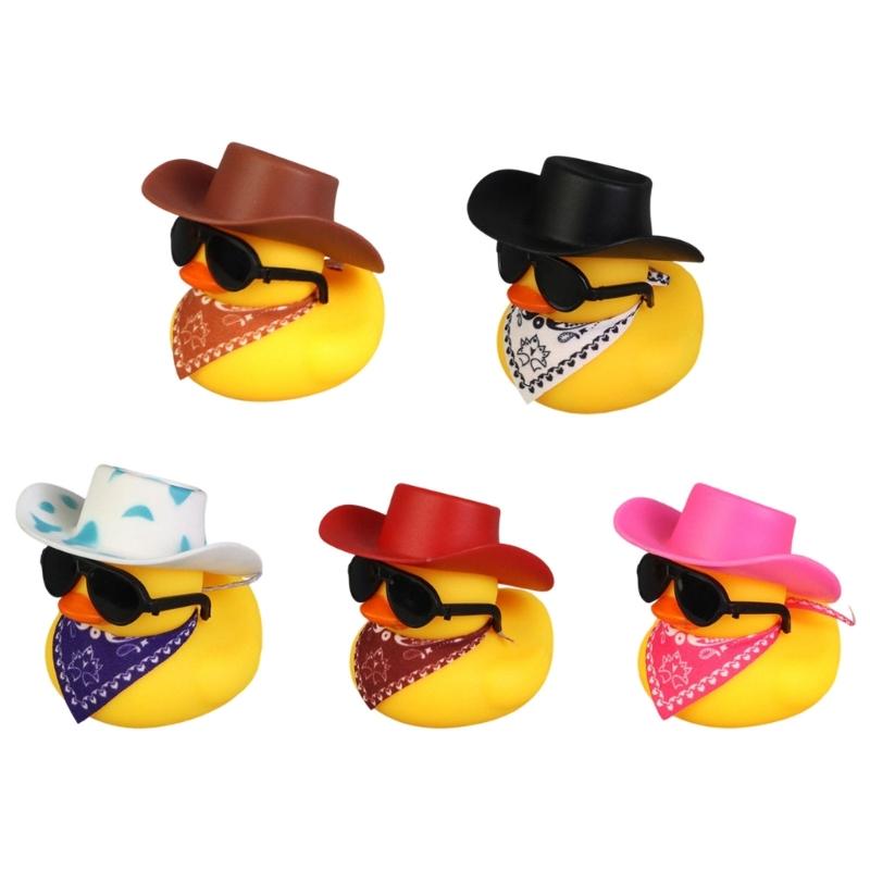 Water Play Duck Ornament with Black Cowboy Hat and Sunglasse Baby Pool Accessories Bathtub Companion For Toddlers