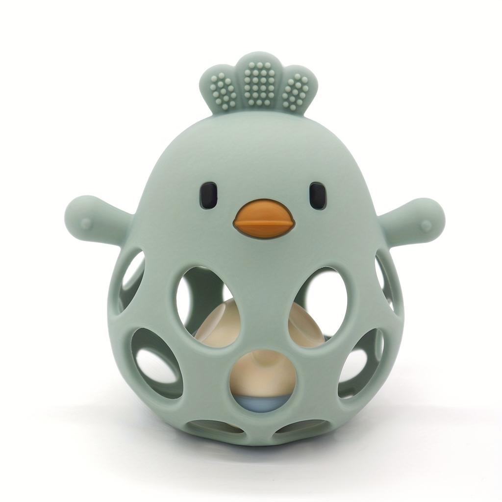 Силиконовый прорезыватель для зубов в виде цыпленка разных цветов с погремушкой - Игрушка для развития хвата и жевания для малышей