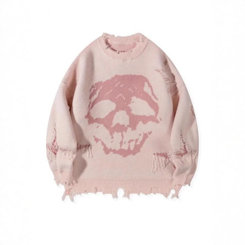 Hip Hop Street Skull Jacquard Sweater Halloween Loose Fit Pullover Men Women