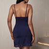 Women Nightdress V Neck Backless Sleeveless Bow Lace Floral Embroidery Nightie Spaghetti Strap