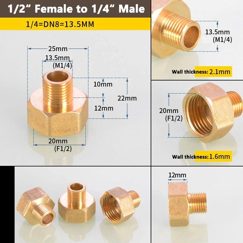 Латунный переходник-редуктор 1/8" 1/4" 3/8" 1/2" BSP для воды, разъем "мама" на "папу", адаптер для воды и газа, соединитель-муфта