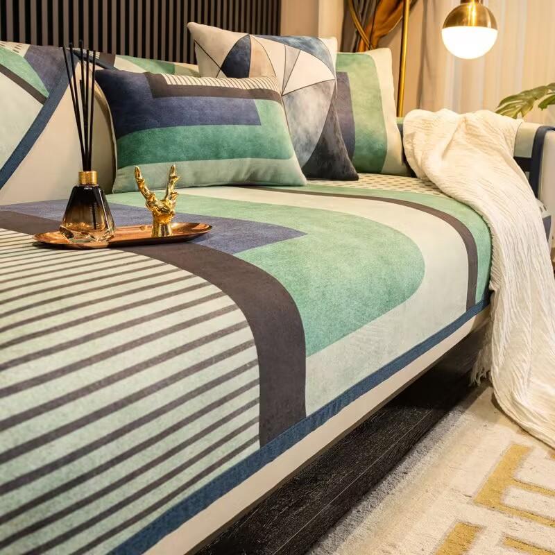 Чехол для дивана с геометрическими линиями, подушка в полоску, четырехсезонный диван, кресло, спинка, полотенце, нескользящий диван, роскошный 3-местный чехол для дивана