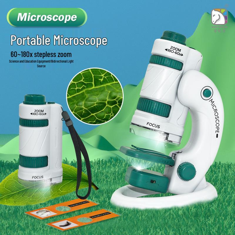 Портативный детский микроскоп, набор для научных экспериментов - развивающая игрушка для учеников начальной и средней школы, для мальчиков и девочек