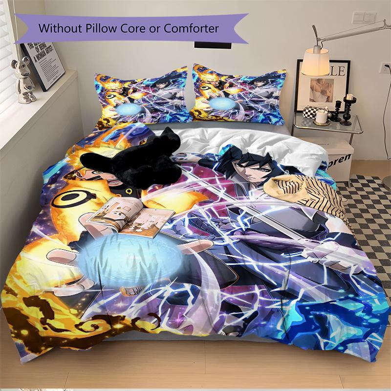 3pcs Battle of Legends Naruto vs Sasuke Bedding Set - 1 Soft Quilt Cover + 2 Pillowcases, Machine Washable - Suitable for All Seasons, Perfe