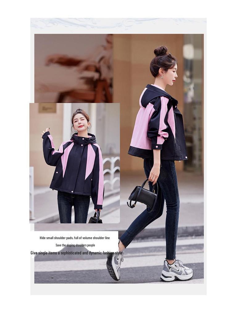 Женская куртка-ветровка пэчворк с цветными блоками свободного кроя на весну/осень 2024 года, маленький размер, стиль YL623