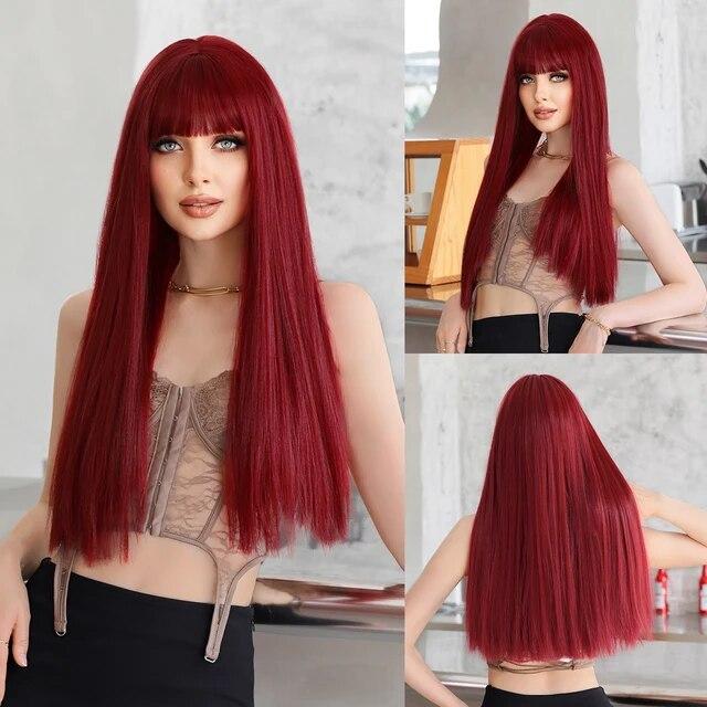 Длинные прямые розовые парики с челкой для женщин, подчеркивает белый популярный сладкий синтетический парик для повседневного косплея