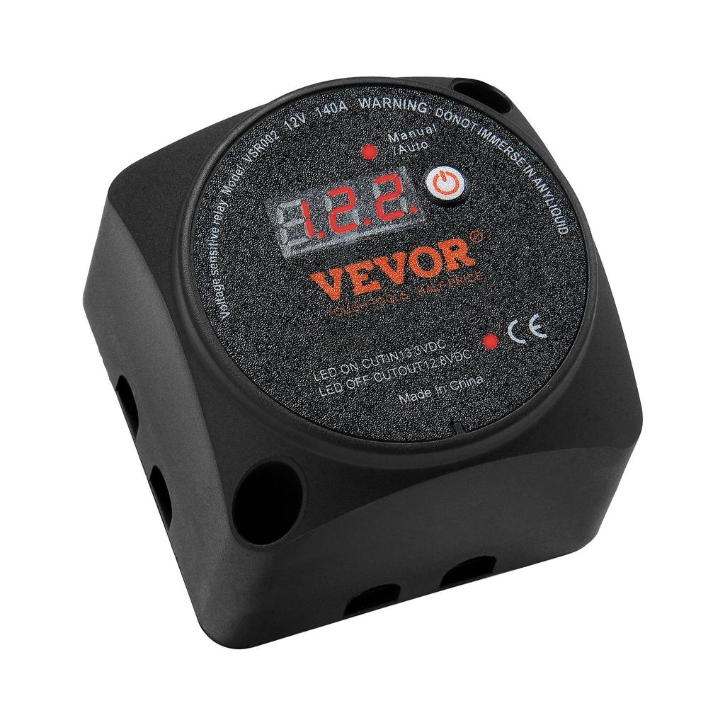 VEVOR Dual Battery Isolator Kit, 12V 140Amp, Manual and Auto Modes VSR Voltage Sensitive Relay with LCD Screen