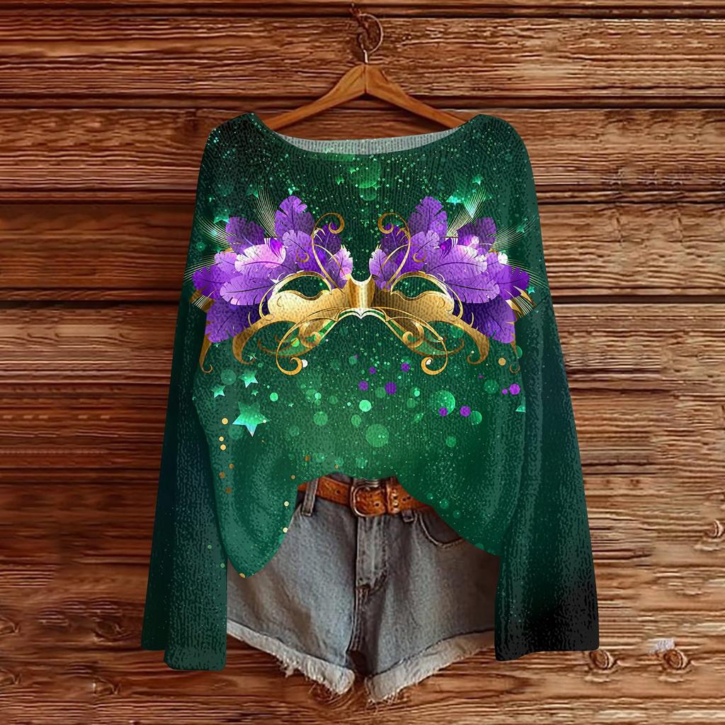 Женский модный пуловер с круглым вырезом, длинным рукавом и принтом, повседневный