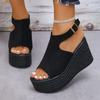 Fashion 2024 New Solid Color Women's Wedge Sandals Summer Fashion Thick Sole Buckle Casual Comfortable Walking Sandals Women's Shoes