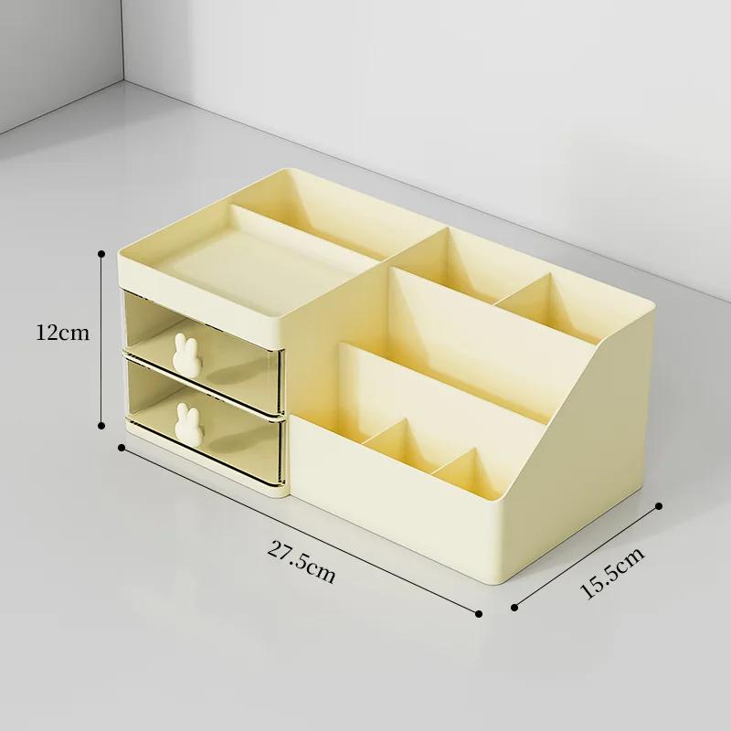 Transparent Desktop Cosmetic Storage Box Drawer Organizer with Pen Holder Stationery Storage Rack for Office Desks Makeup