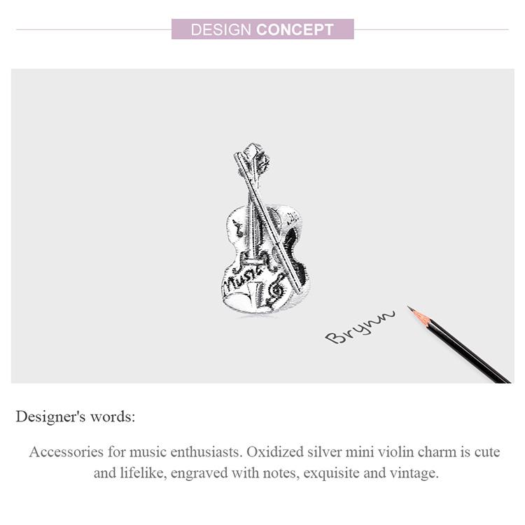 WOSTU 925 Sterling Silver Vintage Violin Charm Bead Pendant Fit Original 3mm Bracelet Women Jewelry