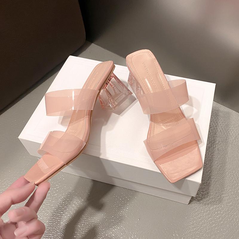 Fashion 2025New Summer Women's Pump Sandals PVC Jelly Slippers Open Toe High Heels Women's Plexiglass Slippers Heels Transparent Sandals