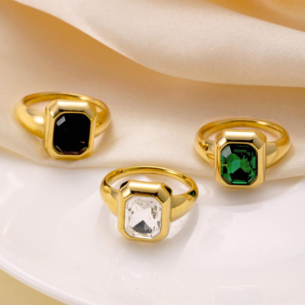 Square Zircon Minimalist Women's Ring Stainless Steel Gold Color Trendy Rings Luxury Geometric Zircon Birthday Gift Wholesale