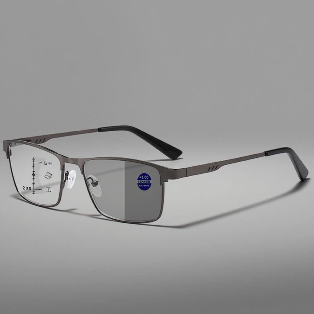 Pochromic Multifocal Reading Glasses for Men Vintage Business Style Square Frame Presbyopia Trnedy UV400 Far Sight Eyeglasses