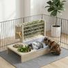 Wooden Hay Rack For Rabbit 3 In 1 Feeder With Litter Box And Water Bottle 58x40x32cm Natural Wood