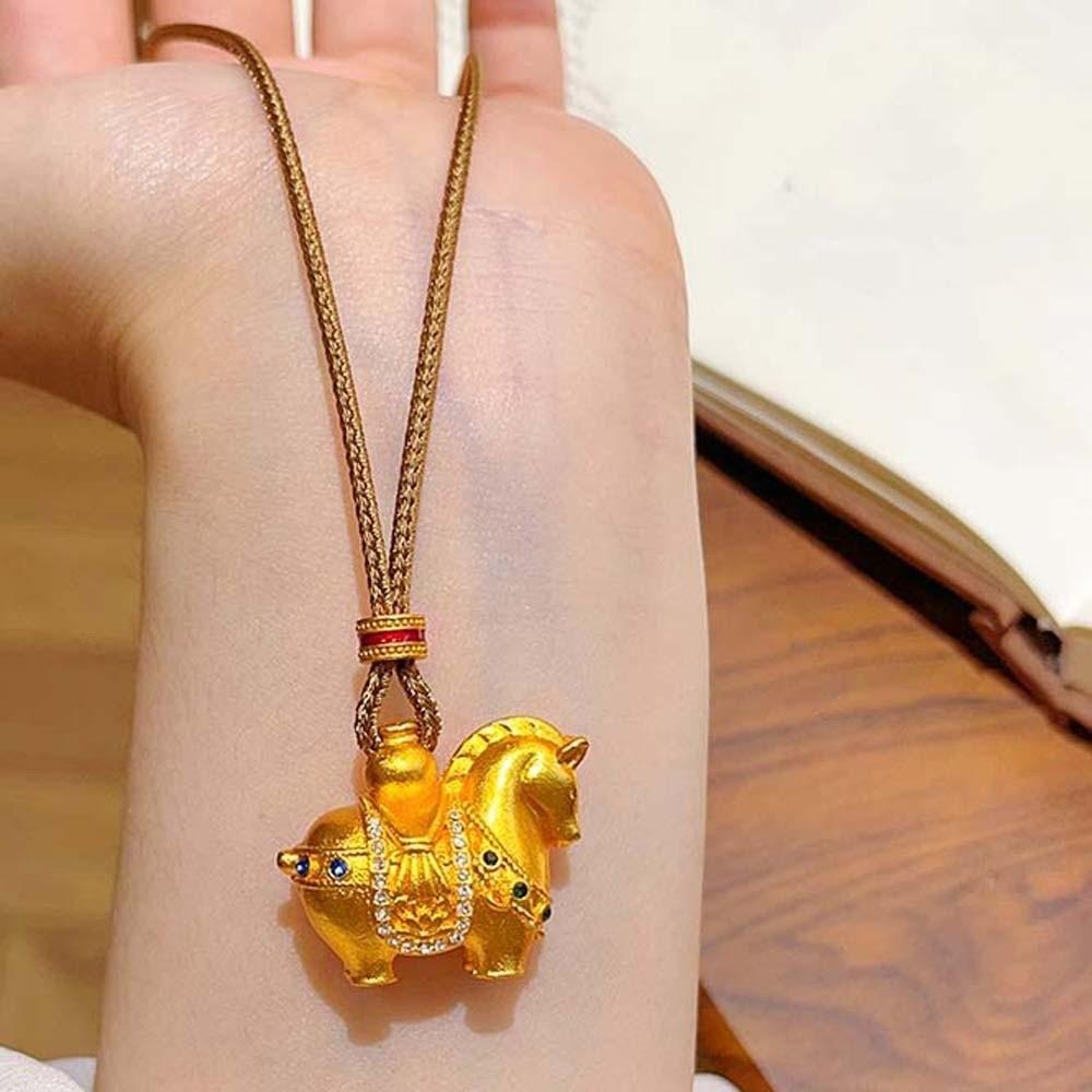 Orichalum Plating Zodiac Horse Necklace Luxury Golden Horse Pendant  Wedding Gifts