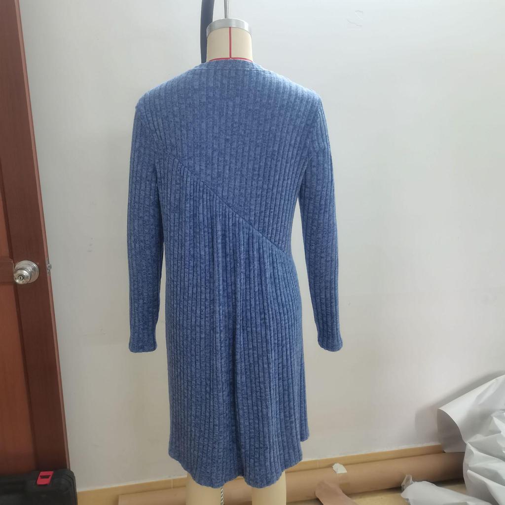 Bohemian Irregular Brushed Ribbed Solid Color Dress - Women's Autumn/Winter 2025 Collection