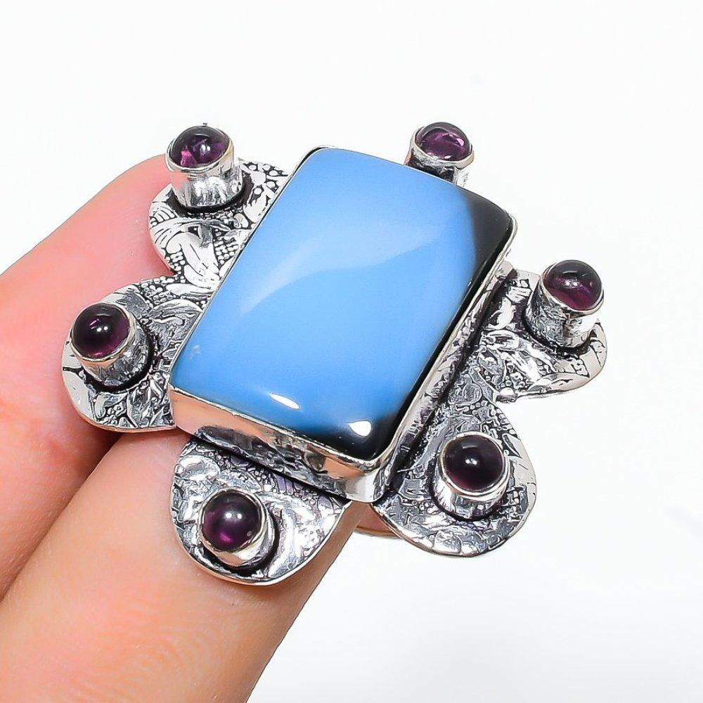 Natural Owyhee Opal, Amethyst Gemstone 925 Sterling Silver Ring Size 6 M6G31