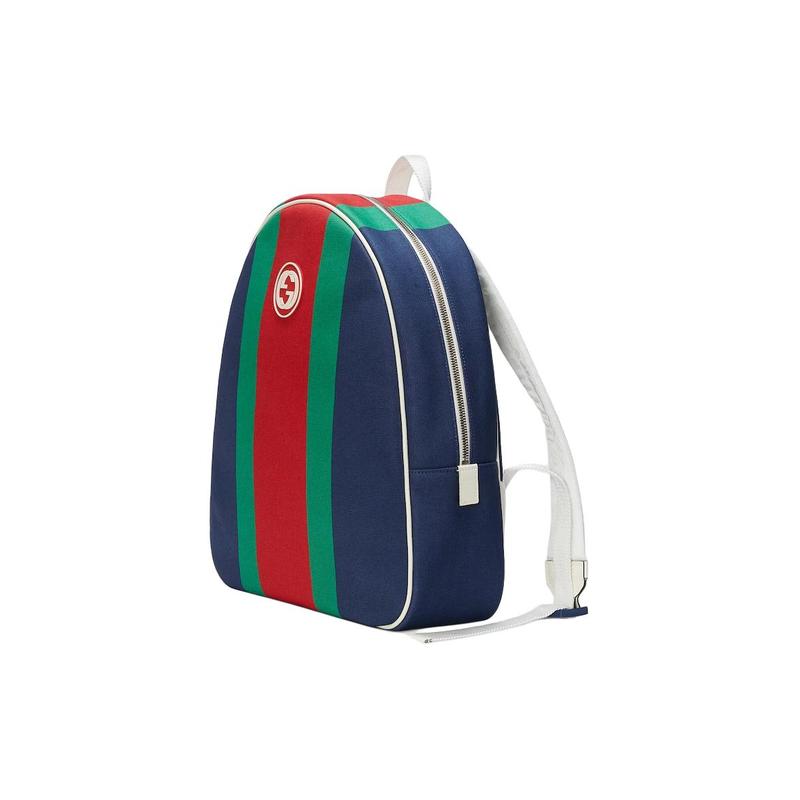 Gucci Interlocking G Patch Interior Zip Pocket Canvas Backpack Kids Dark Blue