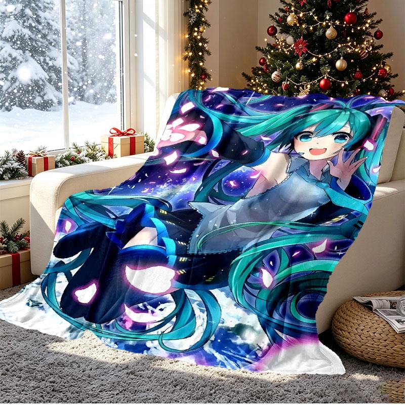 Hatsune Miku Pattern Blanket for Home Decoration, Bed, Sofa, Car Travel, Camping, Suitable for All Seasons, Birthday Christmas Gift