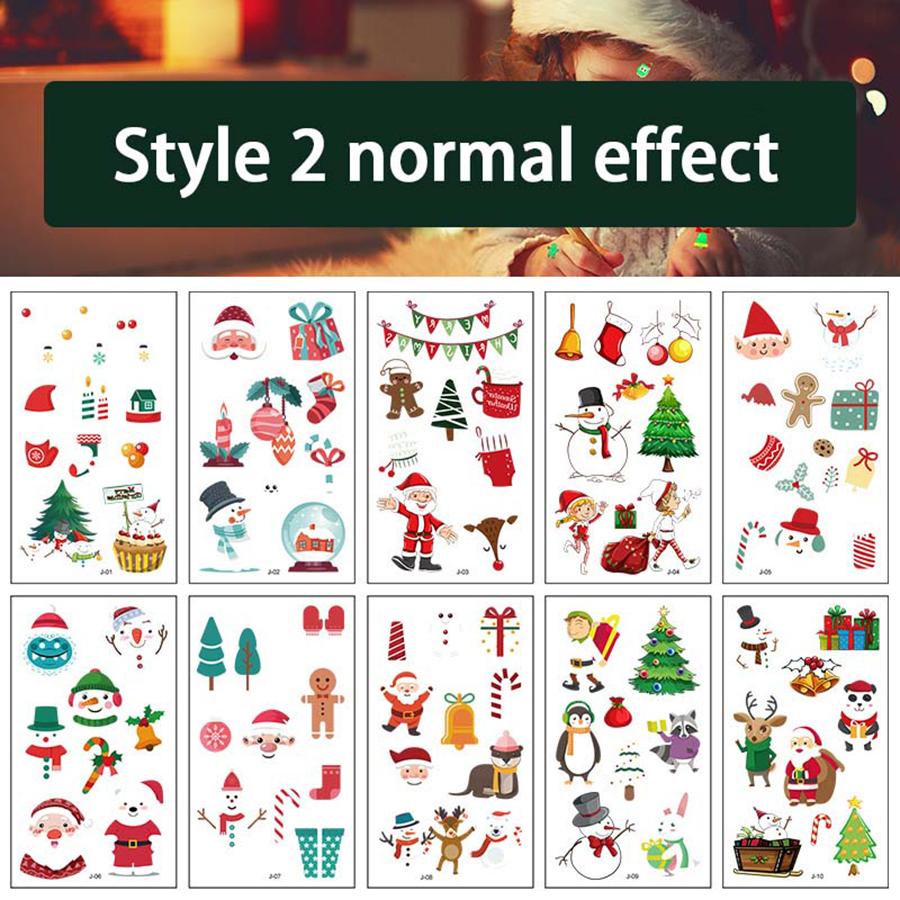 10 шт. Светящиеся тату-наклейки Рождественская тематика Водонепроницаемая временная татуировка Санта Олень Елка Конфеты Дизайн Праздничный макияж Декор