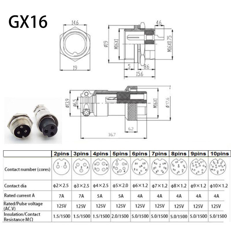 16 мм GX16 2 3 4 5 6-контактный авиационный штекерный разъем женский разъем кабельный разъем мужской женский преобразователь мощности 250 В 3/5/7 AMP q1